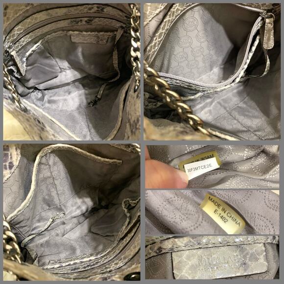 MICHAEL KORS JET SET Gray Python Leather North South Convertible Chain Hobo - Picture 8 of 16